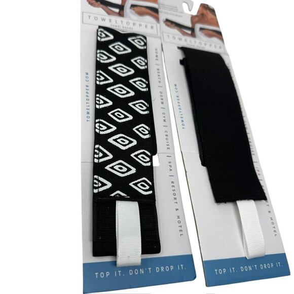 New Towel Topper SET OF 2 Bath Beach Towel Elastic Bands Adobe Print Black White - Picture 3 of 7